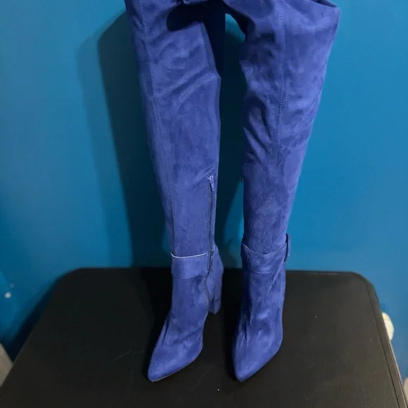 JustFab Blue Over the Knee Boots with Pointed Toe - Picture 1 of 8